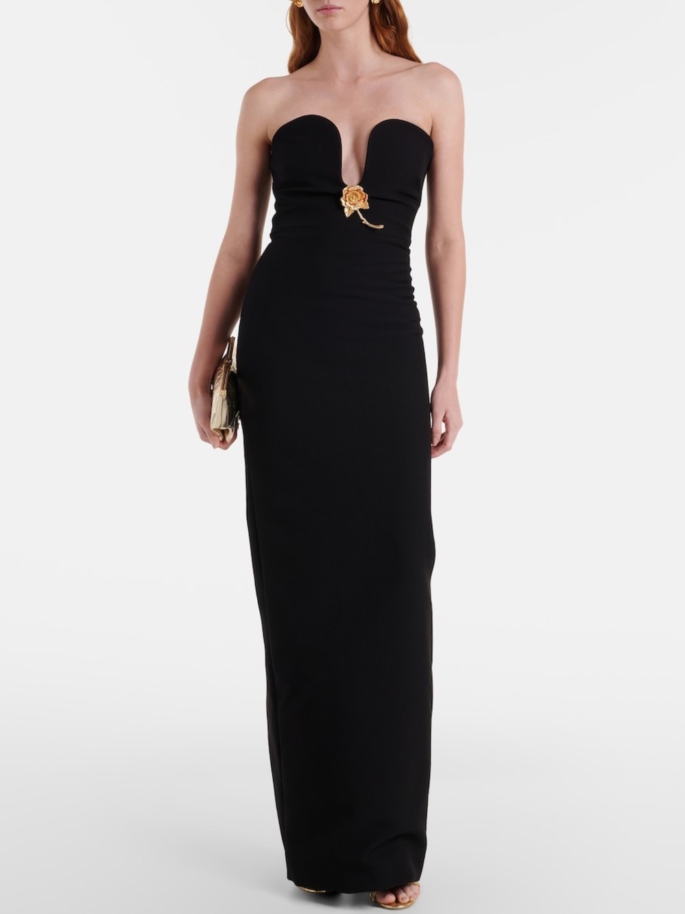 NWOT Roland Mouret GOLD ROSE BROOCHED PLUNGE DRESS